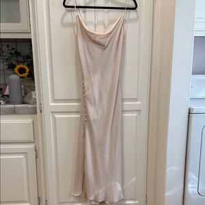 Zara Blush Cream Slip Midi Dress with Side Button Detail